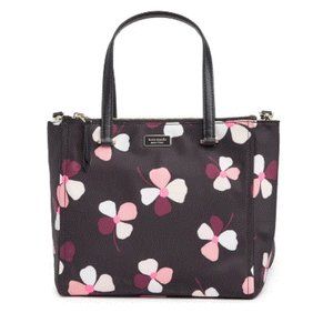 Kate Spade Womens Black Pink Floral dawn dusk buds medium satchel hand bag NWT